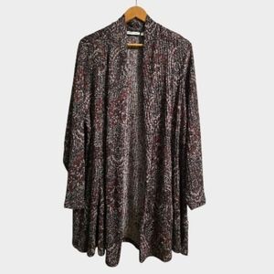 Susan Graver Open Front Long Cardigan Women's 3X Multi Abstract Sweater Modest